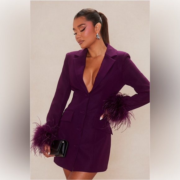 Fashion Nova Dresses & Skirts - Elegant Purple Women's blazer dress with Feather Cuffs